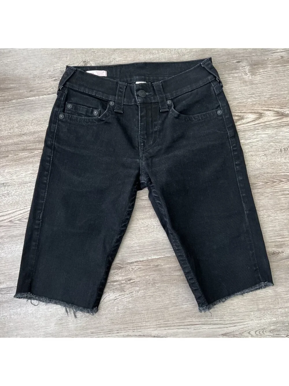 True Religion Ricky Cut Off Shorts Mens 27 ‎ Black Relaxed Straight 12
